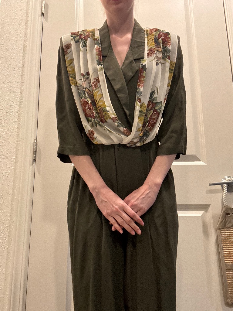 Vintage 1980s Army Green Floral Jumpsuit